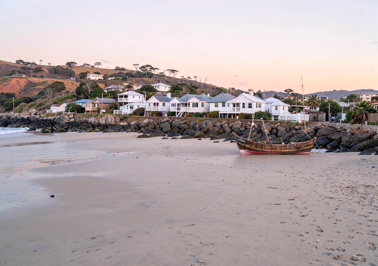 Fishermen's cottages and beach at Paternoster on the Cape West Coast