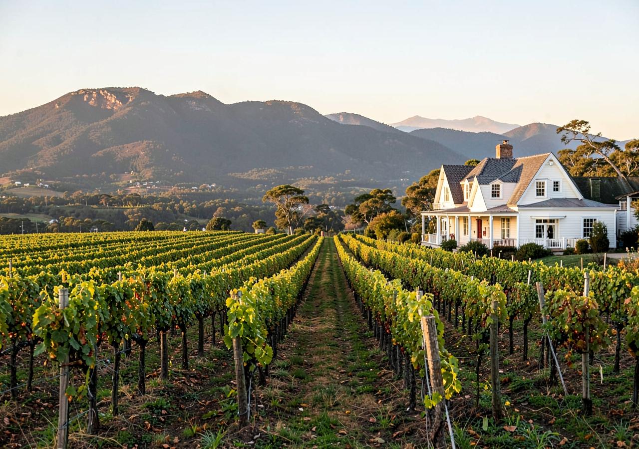 Vineyards and a Cape Dutch farmhouse in the Stellenbosch Winelands